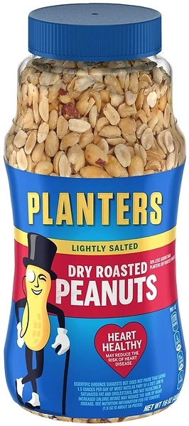 PLANTERS Lightly Salted Peanuts, Dry Roasted, 16oz Jar, 6 Pack
