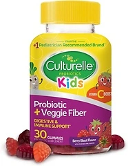 Culturelle Daily Probiotic for Kids + Veggie Fiber Gummies, 30 Count, Berry Flavor