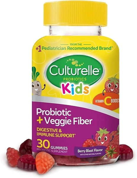 Culturelle Daily Probiotic for Kids + Veggie Fiber Gummies, 30 Count, Berry Flavor