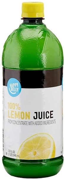 Amazon Brand - Happy Belly 100 Lemon Juice, Bottle, 32 fl oz