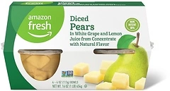 Amazon Fresh Diced Pears in White Grape and Lemon Juice, 4 oz, 4 Bowls