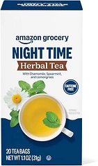 Amazon Grocery Night Time Herbal Tea, Caffeine Free, 20 Bags, 1.1 Oz