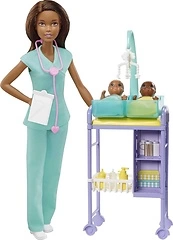 Barbie Baby Doctor Playset with Brunette Doll, 2 Baby Dolls, Furniture & Accessories