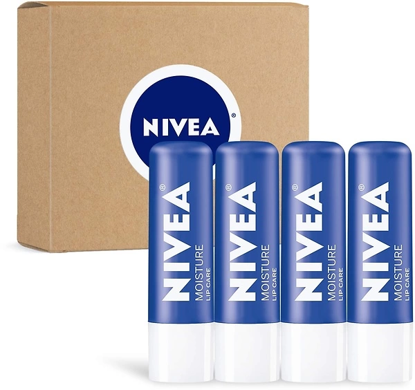 NIVEA Moisture Lip Balm Stick, Shea Butter, Jojoba, Avocado Oil, 0.17 Oz, 4 Pack