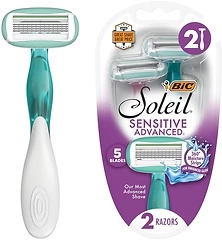 BIC Soleil Sensitive Advanced Women's Disposable Razors With 360 Moisture Strips For Enhanced Glide, Shaving Razors With 5 Blades, 2 Count