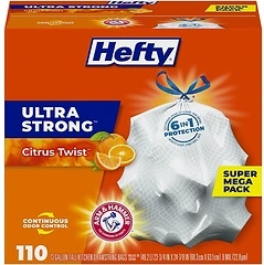 Hefty Ultra Strong Tall Kitchen Trash Bags, Citrus Twist Scent, 13 Gallon, 110 Count