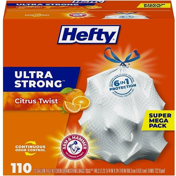 Hefty Ultra Strong Tall Kitchen Trash Bags, Citrus Twist Scent, 13 Gallon, 110 Count