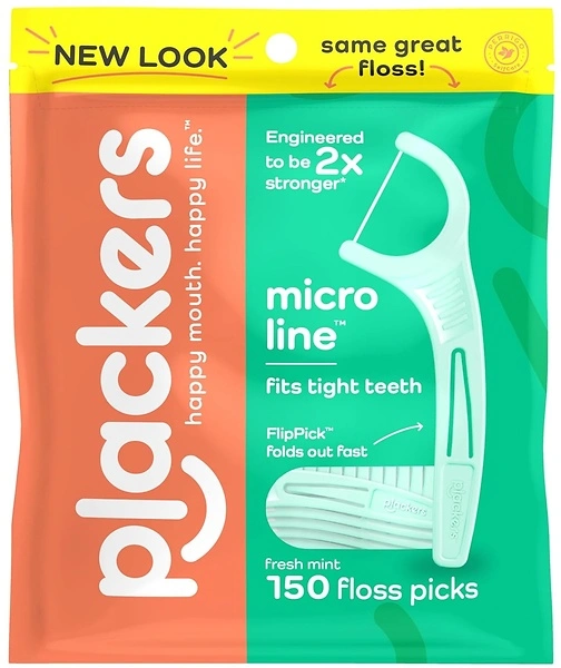 Plackers Micro Line Dental Floss Picks, Fold-Out FlipPick, Fresh Mint, 150 Count