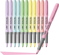 BIC Brite Liner Grip Pastel Highlighter Set, Chisel Tip, 12 Count Assorted Colors
