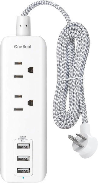 Power Strip with USB - 2 Outlets 3 USB Ports(3.1A, 15W), Desktop Charging Station with 5 ft Braided Extension Cord, Flat Plug Travel Power Strip for C...