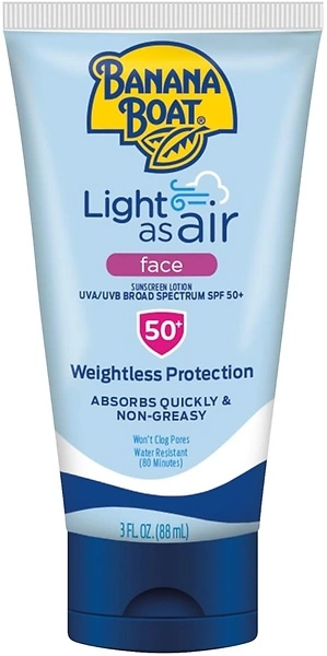 Banana Boat Light As Air Face Sunscreen Lotion SPF 50, 3oz - Oxybenzone Free, Travel Size