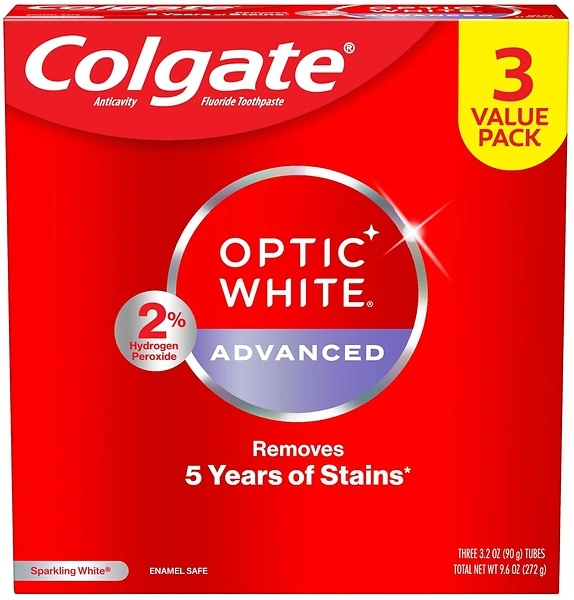 Colgate Optic White Advanced Toothpaste, Teeth Whitening, 3 Pack, 3.2 oz
