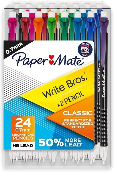 Paper Mate Mechanical Pencils 0.7mm, Write Bros. Classic Number 2, 24 Count