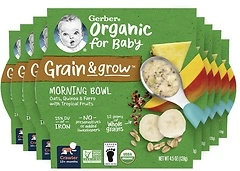 Gerber Organic Grain & Grow Morning Bowl, Oats, Red Quinoa & Farro, 8 Count