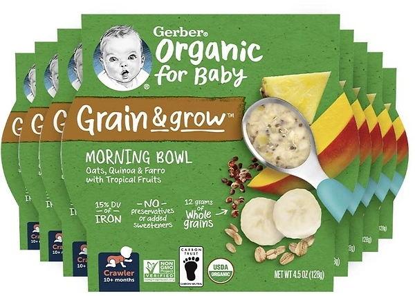 Gerber Organic Grain & Grow Morning Bowl, Oats, Red Quinoa & Farro, 8 Count