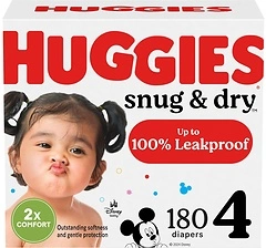 Huggies Size 4 Diapers, Snug & Dry Baby Diapers, Size 4 (22-37 lbs), 180 Count (6 Packs of 30)