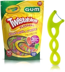 GUM Crayola Twistables Kids Flossers with Fluoride - Designed for Little Hands - Three Fun Fruit Flavors - Easy to Use Kids Floss Picks for Children A...