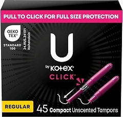 U by Kotex Tampons, Click Compact, Regular Absorbency, Unscented, 45 Count