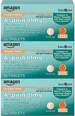 Amazon Basic Care Aspirin 81 mg Chewable Tablets, Low Dose, Orange Flavor, 108 Count