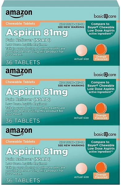 Amazon Basic Care Aspirin 81 mg Chewable Tablets, Low Dose, Orange Flavor, 108 Count