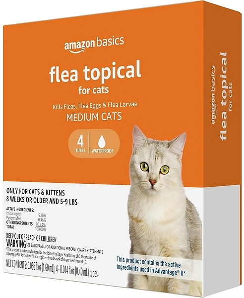 Amazon Basics Topical Flea Treatment for Medium Cats (5-9 lbs), 4 Count