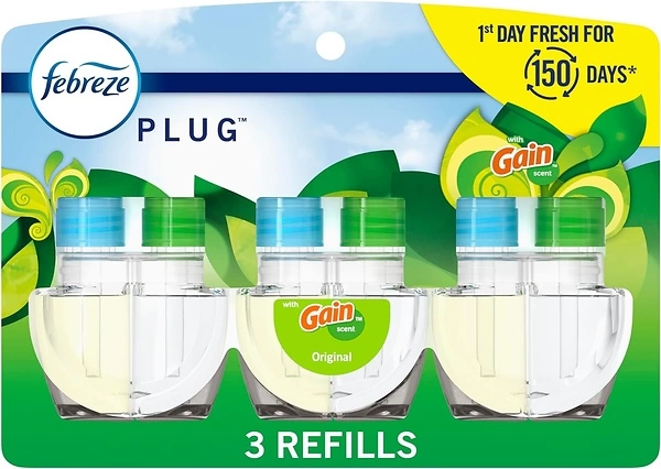 Febreze Plug, Gain Original Scent, Odor Eliminator, Scented Oil Refill, 3 Count