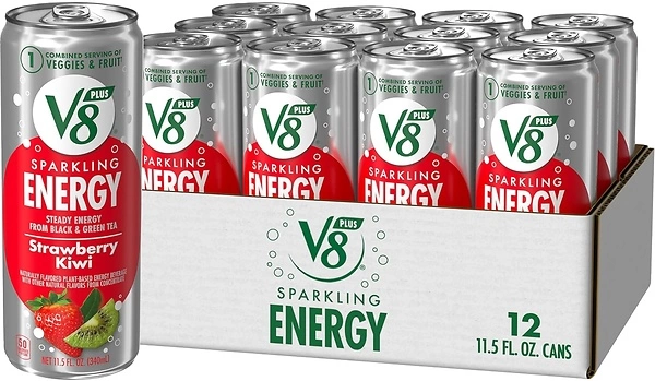 V8 +SPARKLING ENERGY Strawberry Kiwi Energy Drink, 11.5 FL OZ, Pack of 12