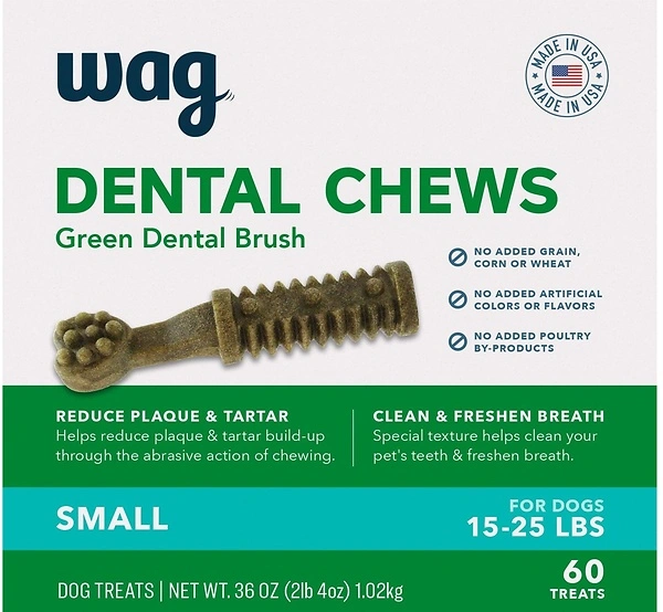 Amazon Wag Dental Dog Treats, Clean Teeth & Freshen Breath, Small, 60 Count