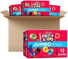 Froot Loops Jumbo Snax Cereal Snacks, Fruit Flavored, 4 Boxes (48 Pouches)