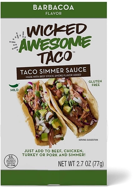 Kitchen Accomplice Wicked Awesome Taco, Barbacoa Simmer Sauce, 2.7 Ounce