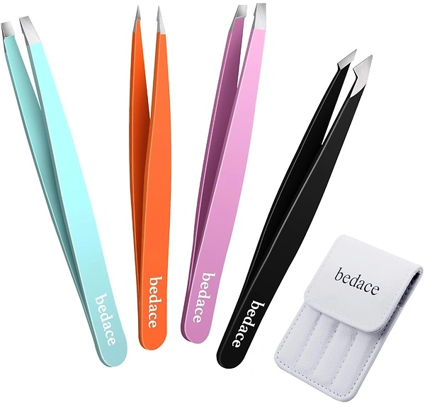 Tweezers for Women Facial Hair, 4 Pack for Eyebrows, Ingrown Hair, Travel Case