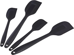 Amazon Basics Non-Stick Heat Resistant Rectangular Silicone Spatula Set, 2 Small & 2 Large Spatulas, Black, Pack of 4