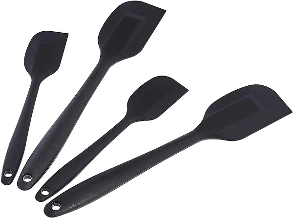 Amazon Basics Non-Stick Heat Resistant Rectangular Silicone Spatula Set, 2 Small & 2 Large Spatulas, Black, Pack of 4