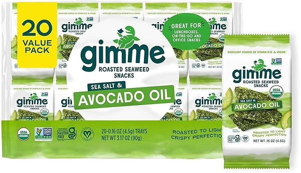 Gimme Organic Roasted Seaweed Snacks, Sea Salt & Avocado Oil, 20 Count