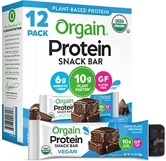 Orgain Organic Vegan Protein Bars, Chocolate Brownie, 10g Protein, 12 Count