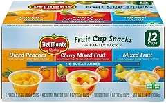Del Monte FRUIT CUP Snacks, Family Pack, No Sugar Added, 12-Pack, 4 oz Variety Pack