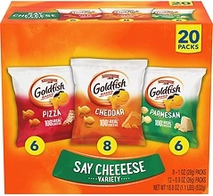 Goldfish Crackers Say Cheeeese Variety Pack, Cheddar, Pizza, Parmesan, 20 Ct