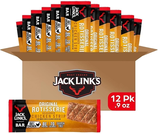 Jack Link's Meat Strips, Rotisserie Chicken, 12 Count – Great Protein Bar, 8g of Protein and 70 Calories, Made with Premium Chicken, Gluten Free, No a...