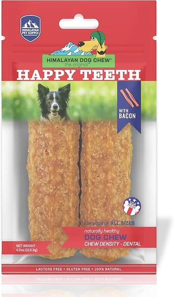 Himalayan Dog Chew Happy Teeth Yak Cheese Dental Chews, Bacon Flavor, 2 Chews