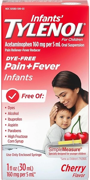 Infants' Tylenol Liquid Medicine, Acetaminophen, Dye-Free Cherry, 1 fl. oz