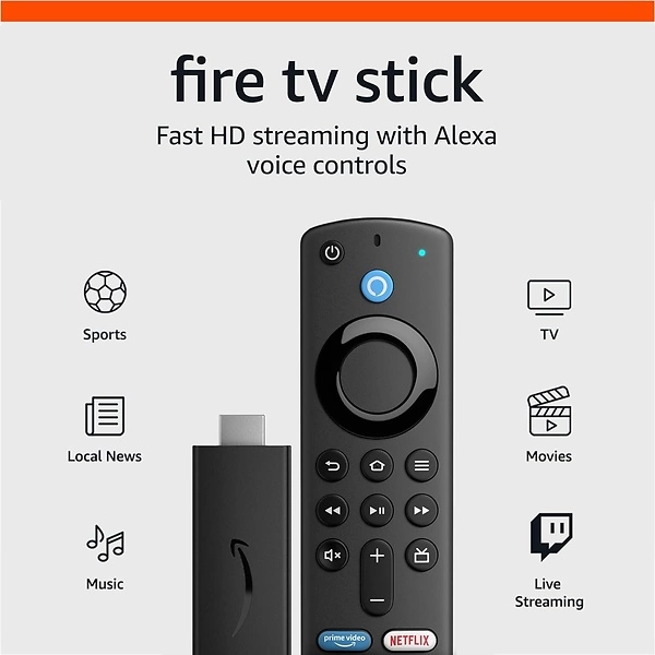 Amazon Fire TV Stick, HD Streaming, Alexa Voice Remote, TV Controls