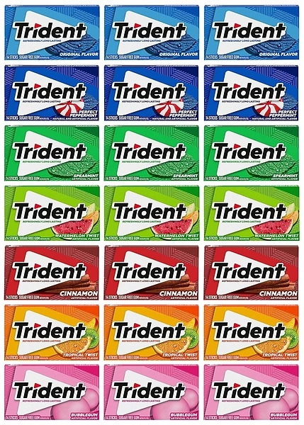 Trident Sugar-Free Chewing Gum Variety Pack, Assorted Flavors, 21 Packs of 14