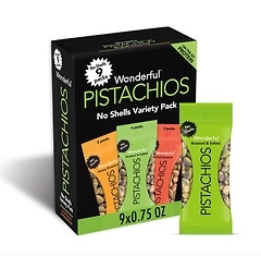 Wonderful Pistachios No Shells, Mixed Variety Pack, Roasted & Salted, 9 Pack