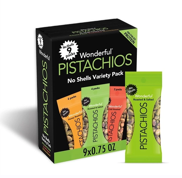 Wonderful Pistachios No Shells, Mixed Variety Pack, Roasted & Salted, 9 Pack