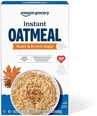 Amazon Grocery Maple & Brown Sugar Instant Oatmeal, 15.1 Oz, 10 Ct
