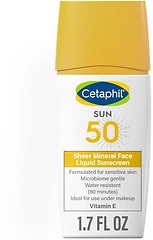 Cetaphil Sheer 100 Mineral Liquid Sunscreen for Face With Zinc Oxide Broad Spectrum SPF 50 Formulated for Sensitive Skin, Unscented, 1.7 Fl Oz
