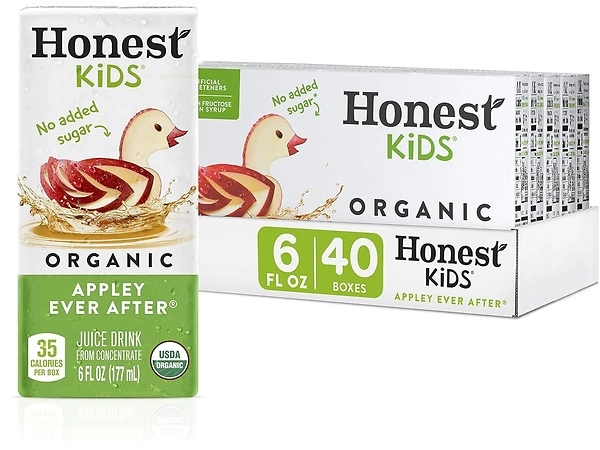 Honest Kids Appley Ever After, Organic Juice Drink, 6 Fl oz Juice Boxes, Pack Of 40, Apple