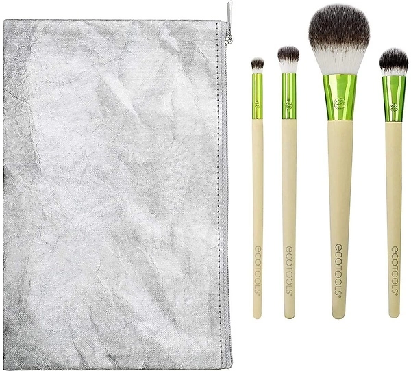 EcoTools Vibes Kit Makeup Brush Gift Set with Travel Brush Bag For Power, Foundation and Concealer