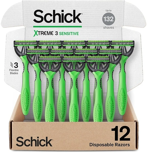Schick Xtreme 3 Original Razor — Disposable Head Razor for Sensitive Skin, 12 Count