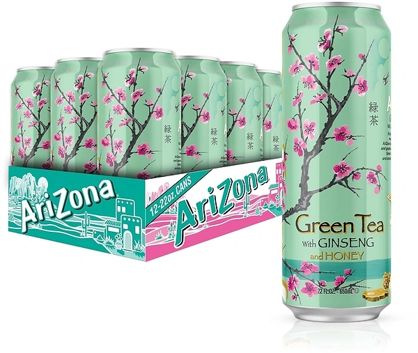 AriZona Green Tea with Ginseng and Honey - Big Can, 22 Fl Oz (Pack of 12)